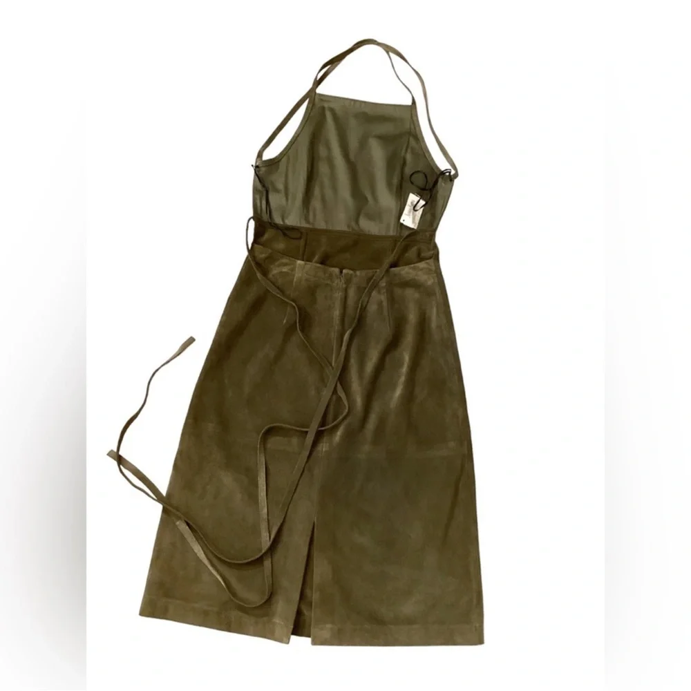 NWT Theory Lilita Suede Backless Halter Midi Dress Khaki Green Sz 4 - Picture 13 of 16